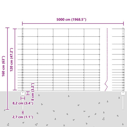 vidaXL Zaun mit Pfosten Silber 1,2 x 50 m Stahl