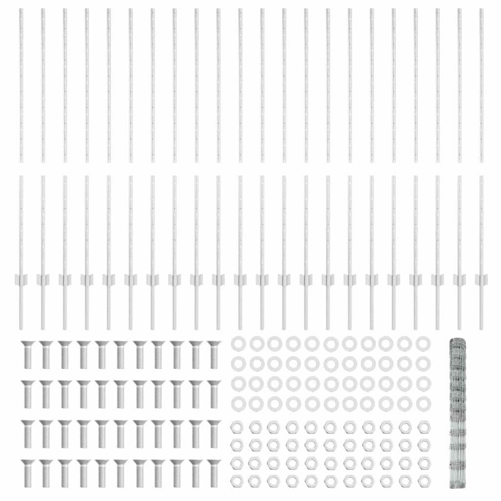 Zaun mit Pfosten Silber 1,4 x 50 m Stahl