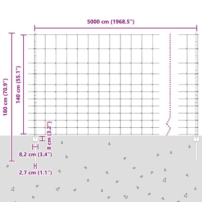 vidaXL Zaun mit Pfosten Silber 1,4 x 50 m Stahl