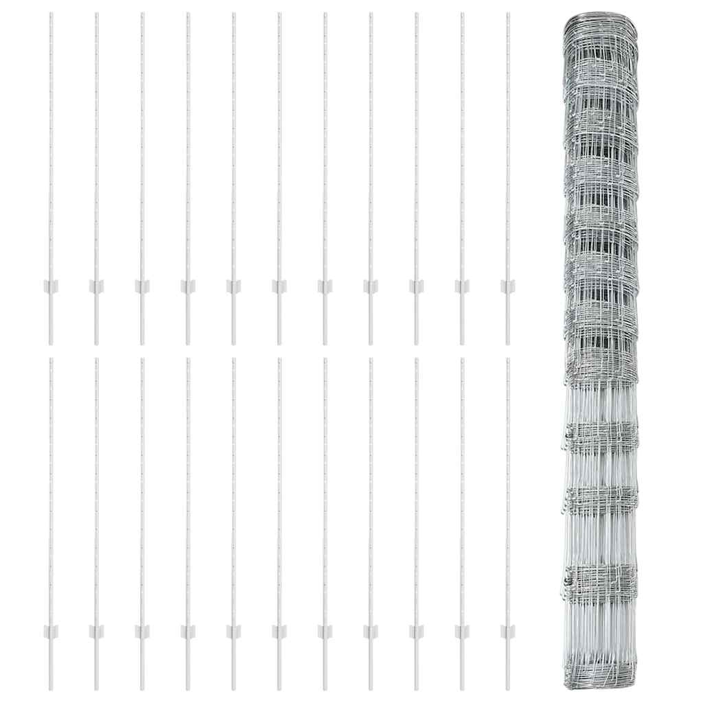 vidaXL Zaun mit Pfosten Silber 1,4 x 50 m Stahl
