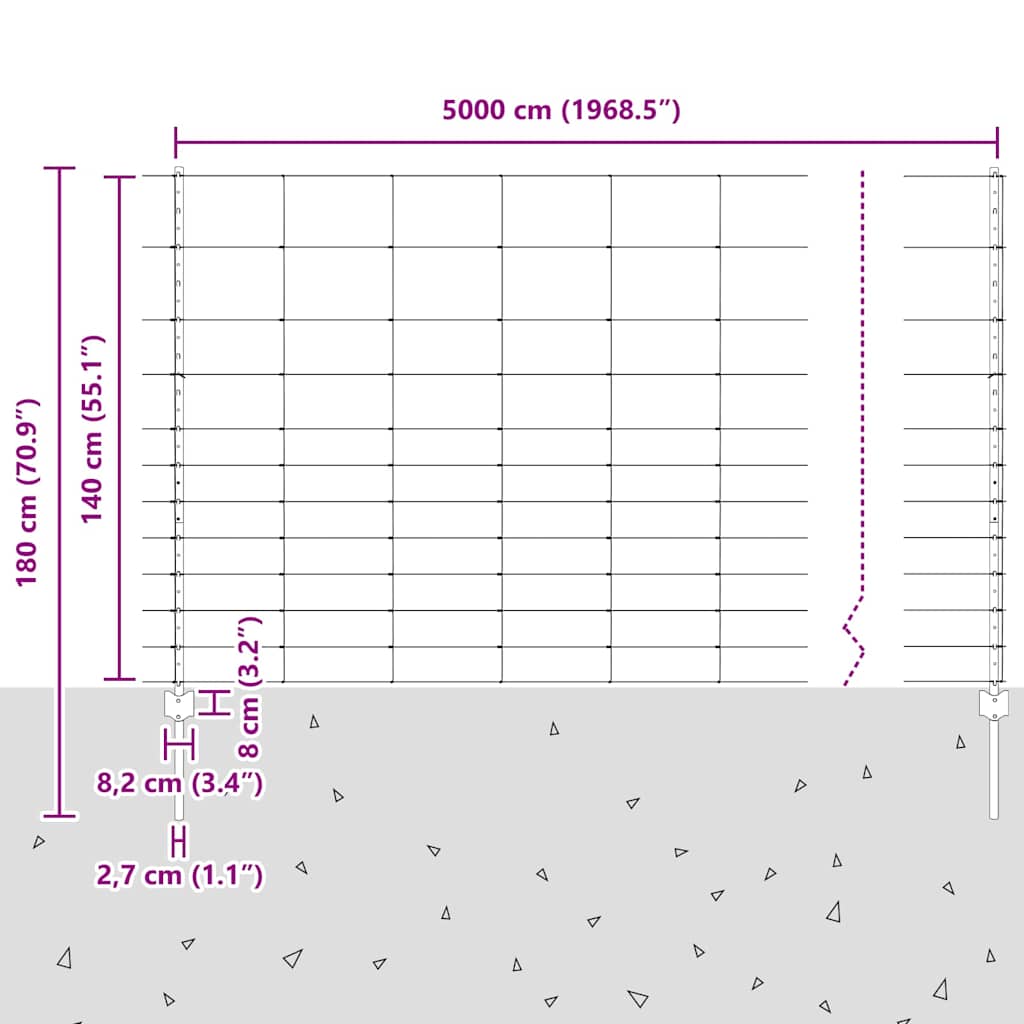 vidaXL Zaun mit Pfosten Silber 1,4 x 50 m Stahl