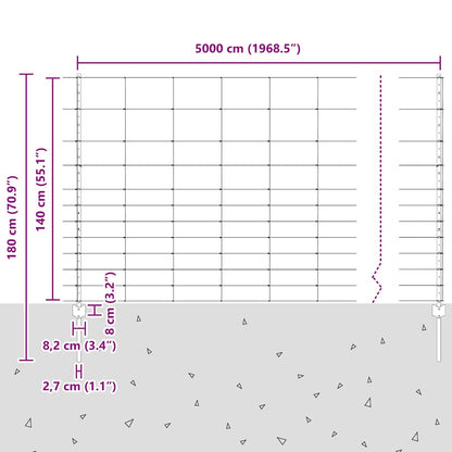 vidaXL Zaun mit Pfosten Silber 1,4 x 50 m Stahl