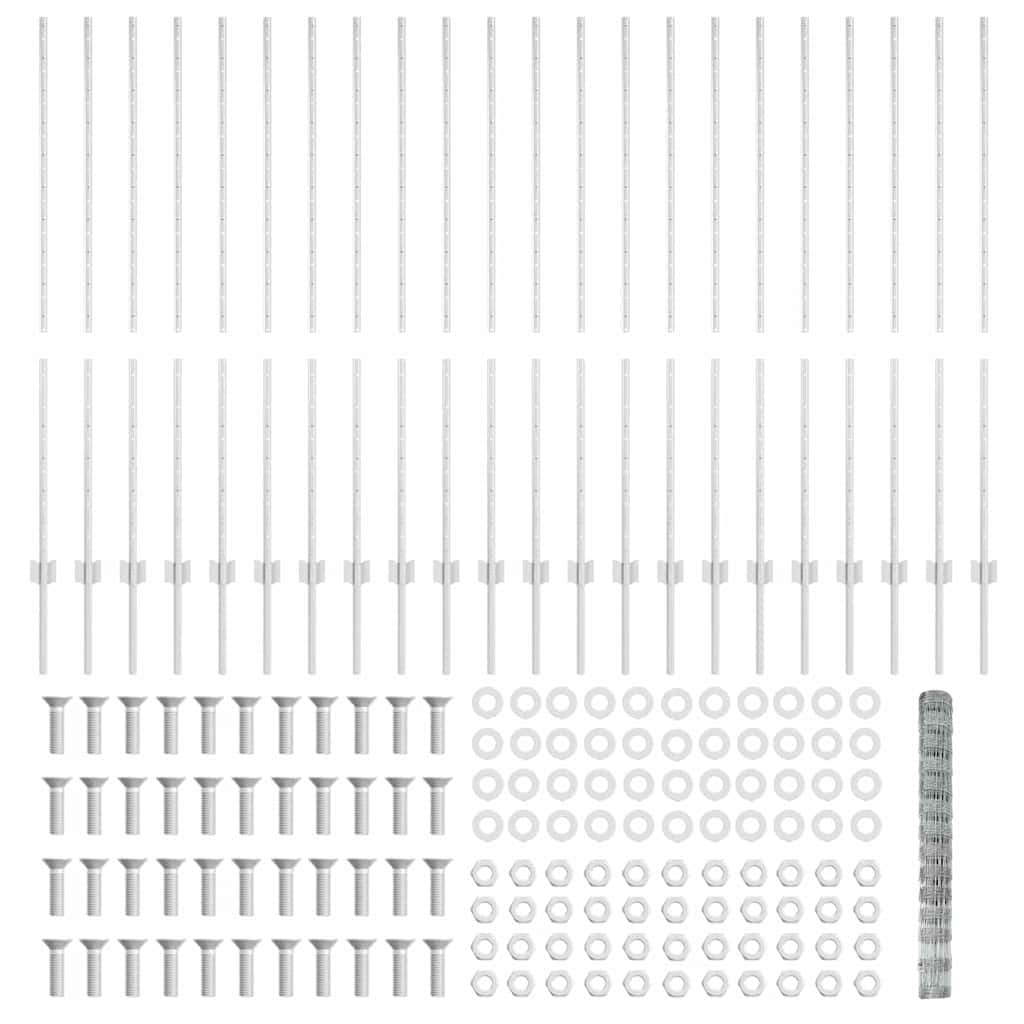 Zaun mit Pfosten Silber 1,4 x 50 m Stahl