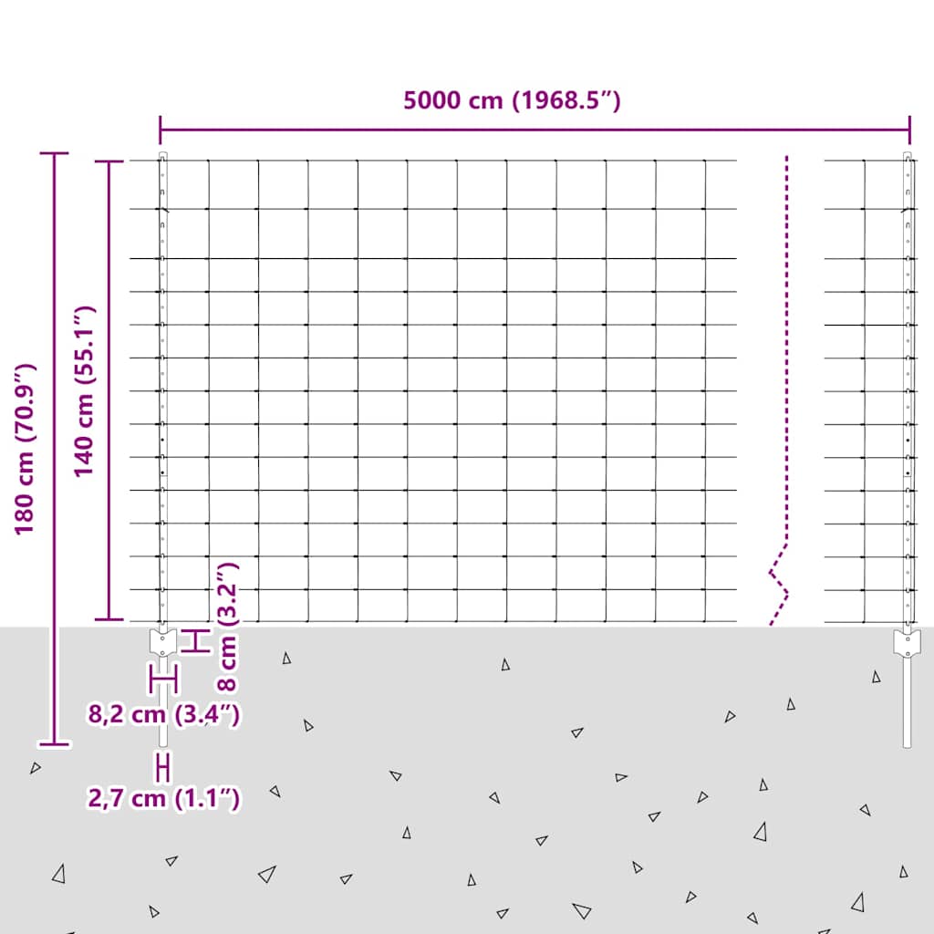 vidaXL Zaun mit Pfosten Silber 1,4 x 50 m Stahl