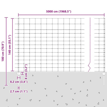 vidaXL Zaun mit Pfosten Silber 1,4 x 50 m Stahl