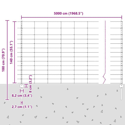 vidaXL Zaun mit Pfosten Silber 1,4 x 50 m Stahl