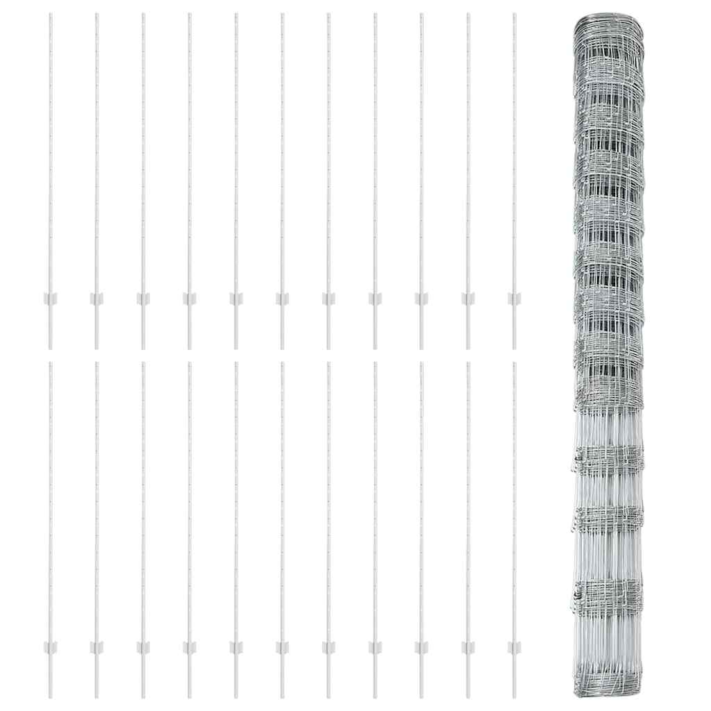 vidaXL Zaun mit Pfosten Silber 1,5 x 50 m Stahl