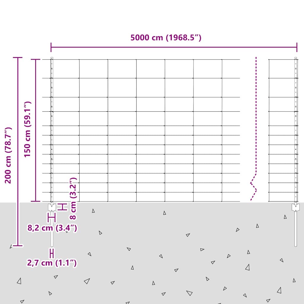 vidaXL Zaun mit Pfosten Silber 1,5 x 50 m Stahl