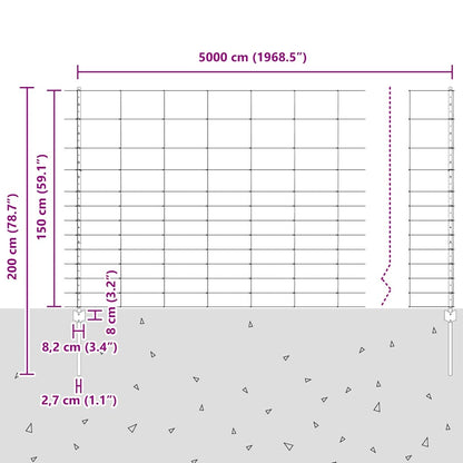 vidaXL Zaun mit Pfosten Silber 1,5 x 50 m Stahl