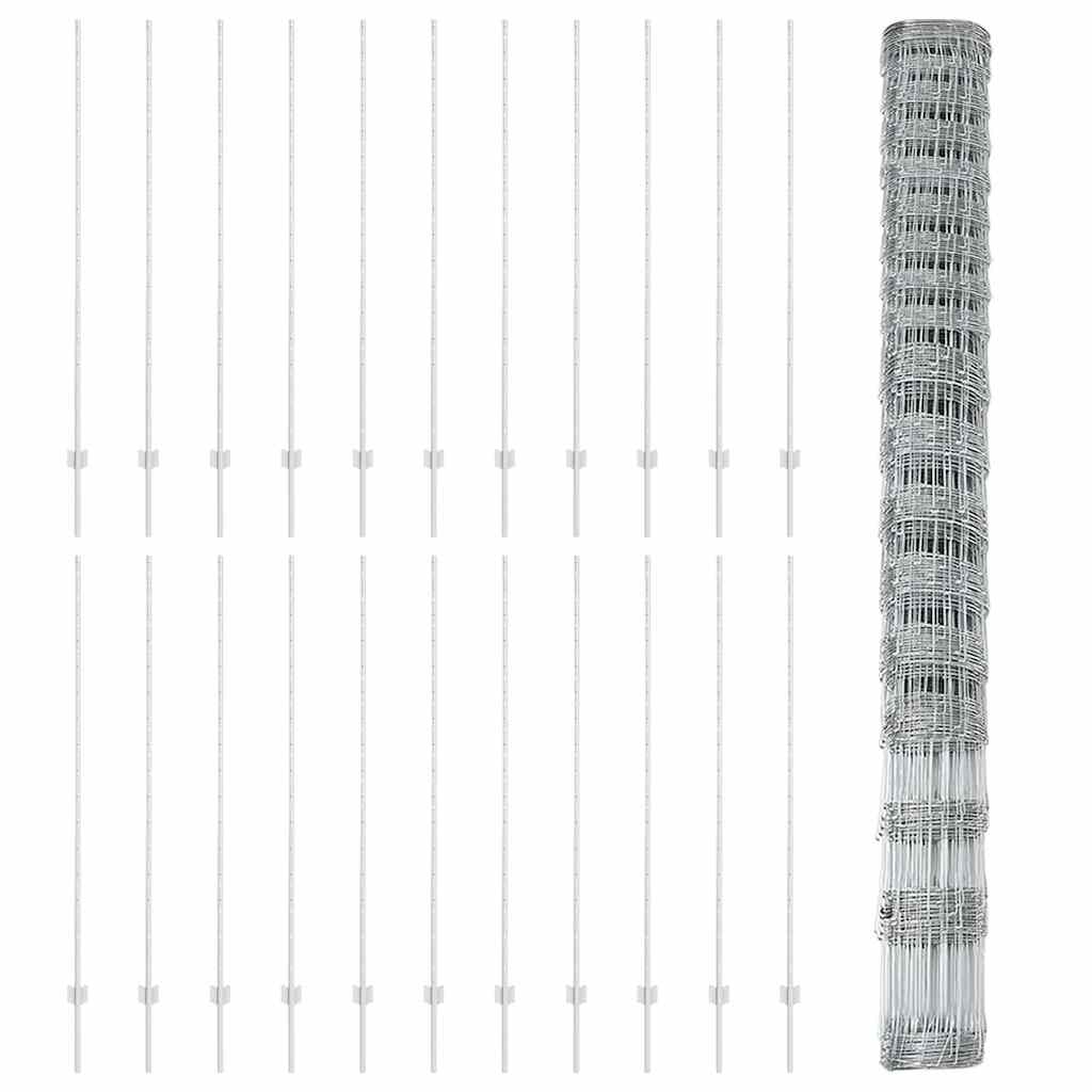 Zaun mit Pfosten Silber 1,5 x 50 m Stahl
