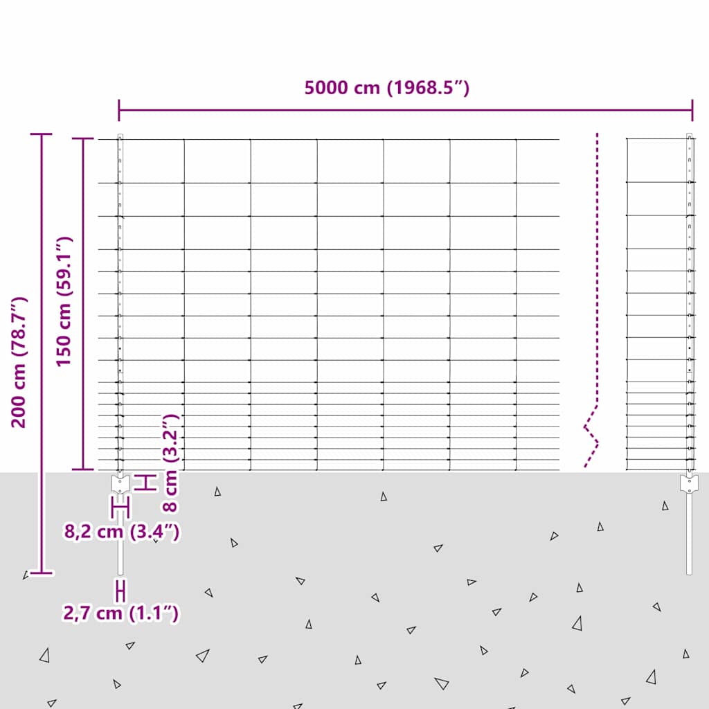 vidaXL Zaun mit Pfosten Silber 1,5 x 50 m Stahl