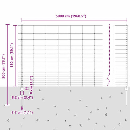 vidaXL Zaun mit Pfosten Silber 1,5 x 50 m Stahl