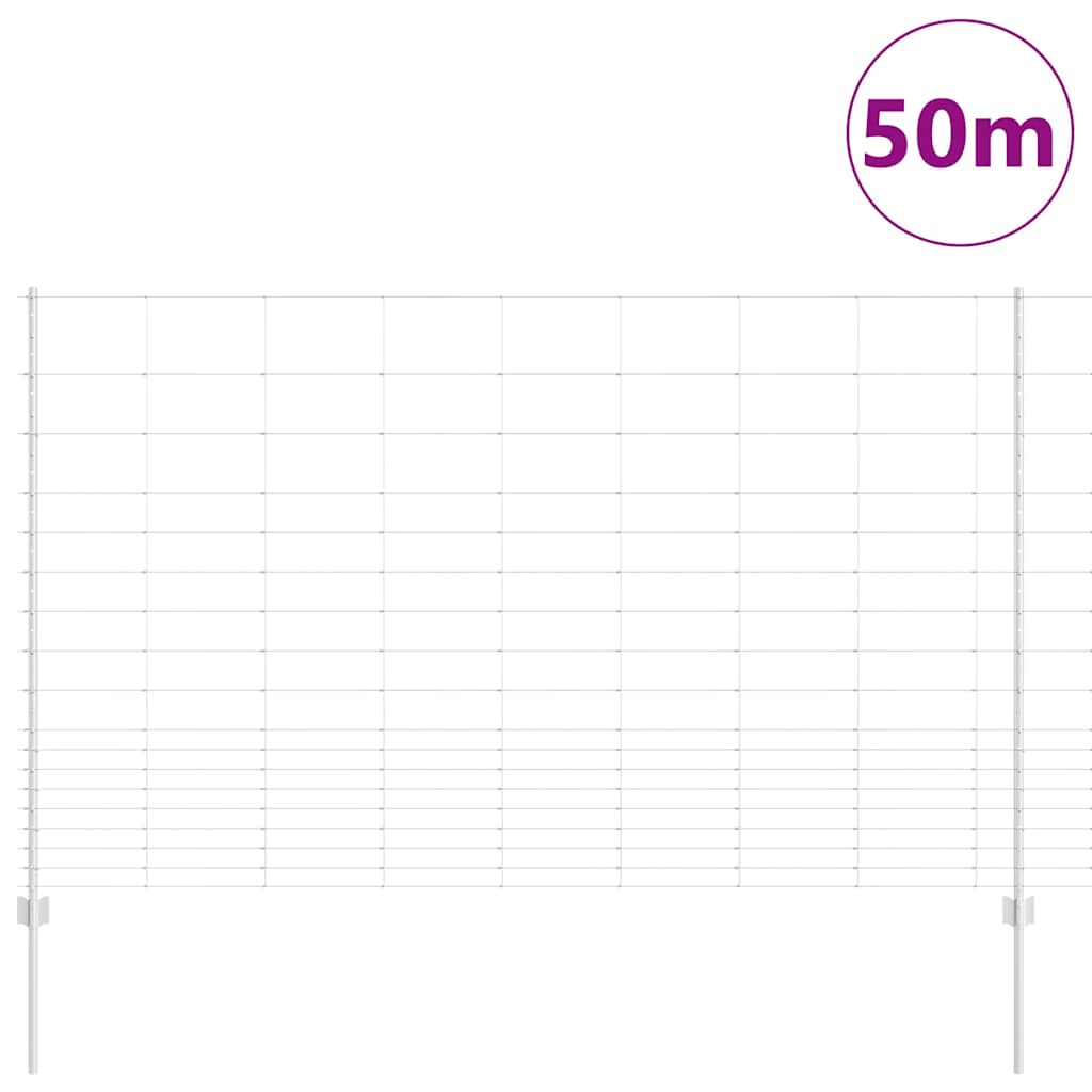 Zaun mit Pfosten Silber 1,5 x 50 m Stahl