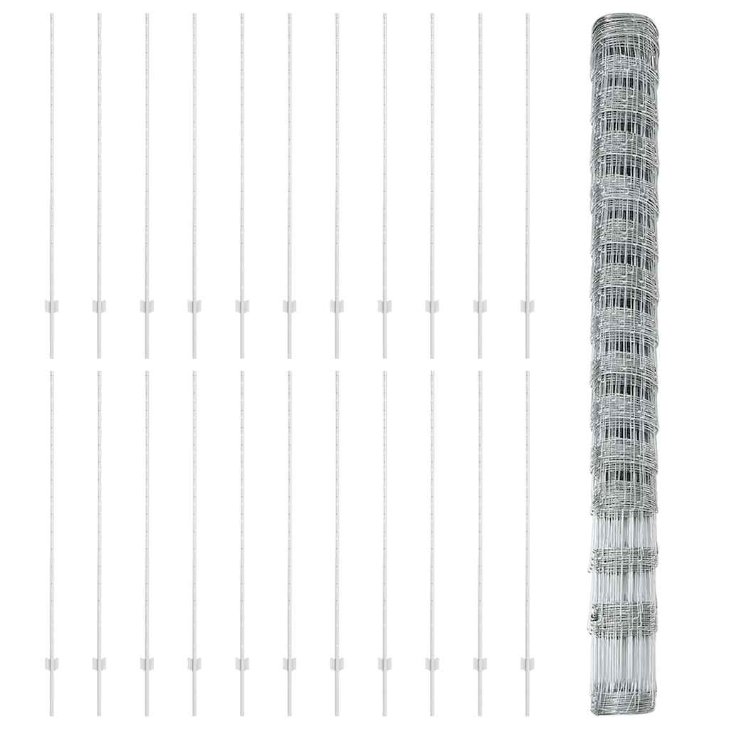 vidaXL Zaun mit Pfosten Silber 1,6 x 50 m Stahl