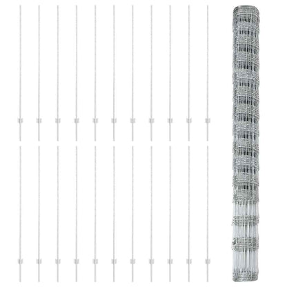 vidaXL Zaun mit Pfosten Silber 1,6 x 50 m Stahl