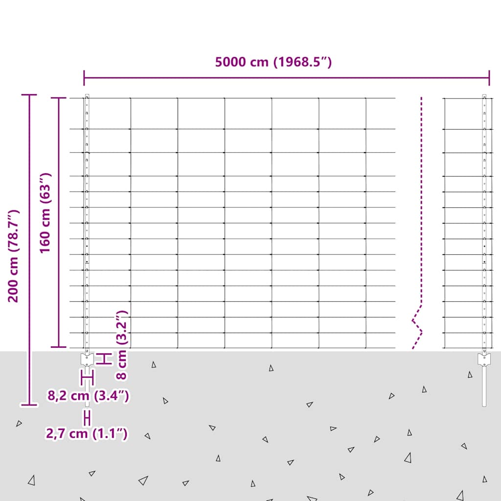 vidaXL Zaun mit Pfosten Silber 1,6 x 50 m Stahl