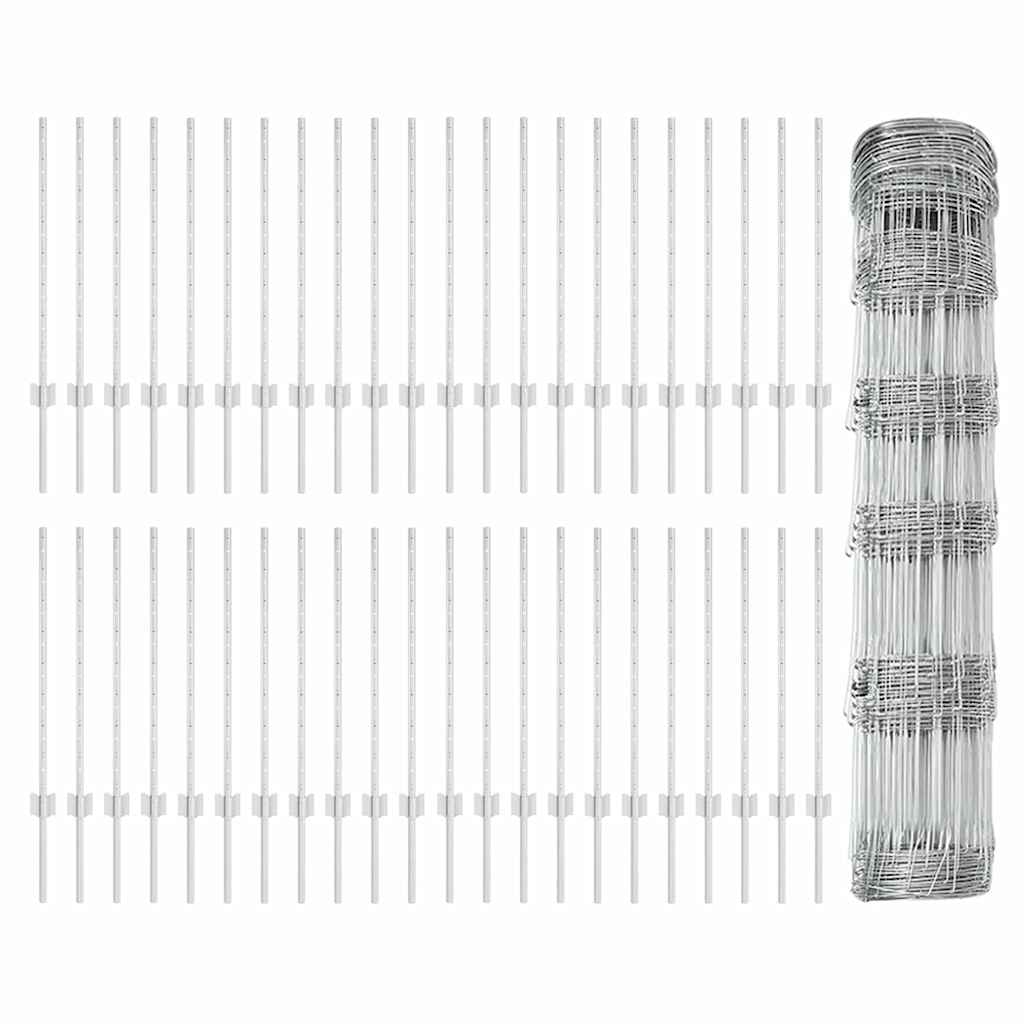 Zaun mit Pfosten Silber 0,8 x 100 m Stahl