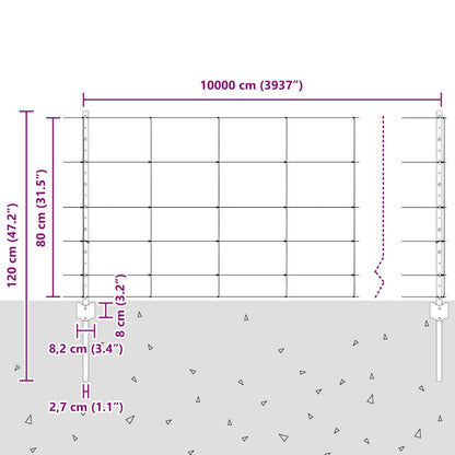 Zaun mit Pfosten Silber 0,8 x 100 m Stahl