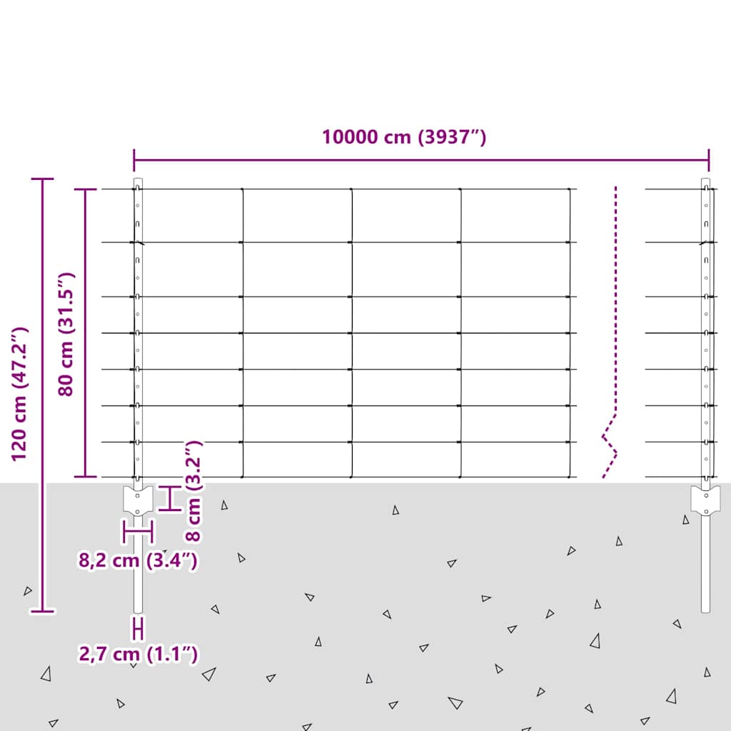 vidaXL Zaun mit Pfosten Silber 0,8 x 100 m Stahl