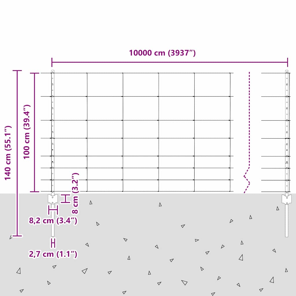 vidaXL Zaun mit Pfosten Silber 1 x 100 m