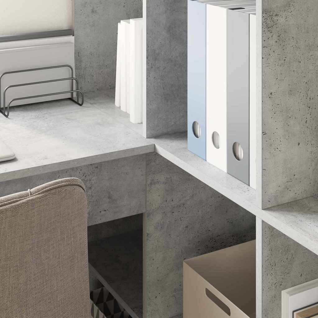 vidaXL Bureau d'angle avec étagère Gris béton 101,5 x 149,5 x 149,5 cm