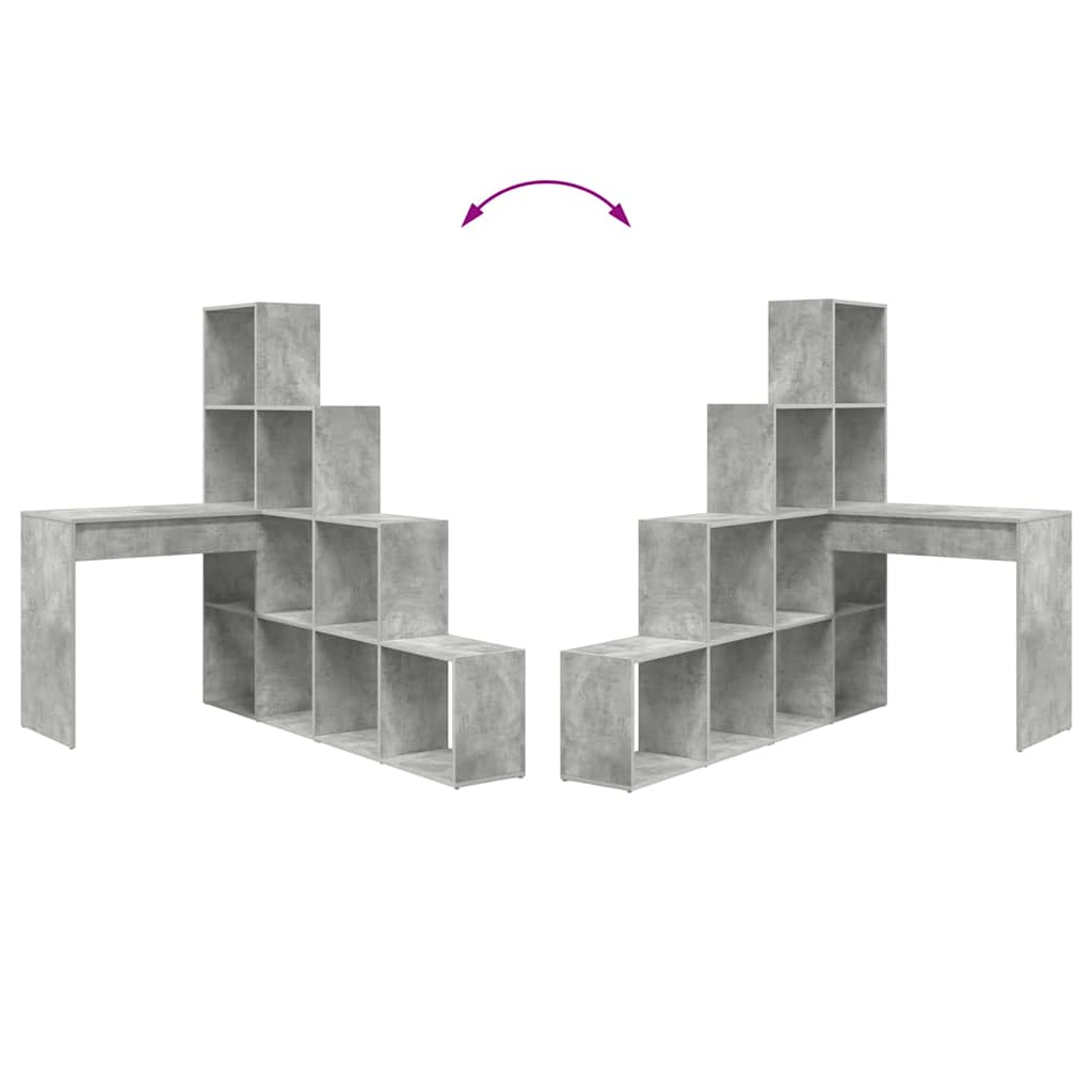 vidaXL Bureau d'angle avec étagère Gris béton 101,5 x 149,5 x 149,5 cm