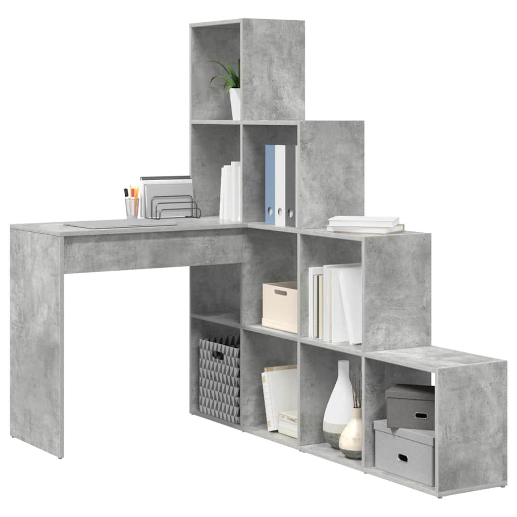 vidaXL Bureau d'angle avec étagère Gris béton 101,5 x 149,5 x 149,5 cm