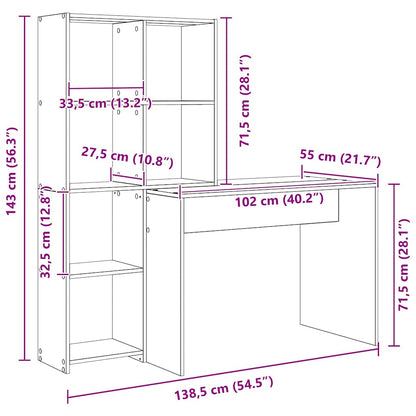 vidaXL Schreibtisch Beton Grau 138,5 x 55 x 143 cm Holzwerkstoff
