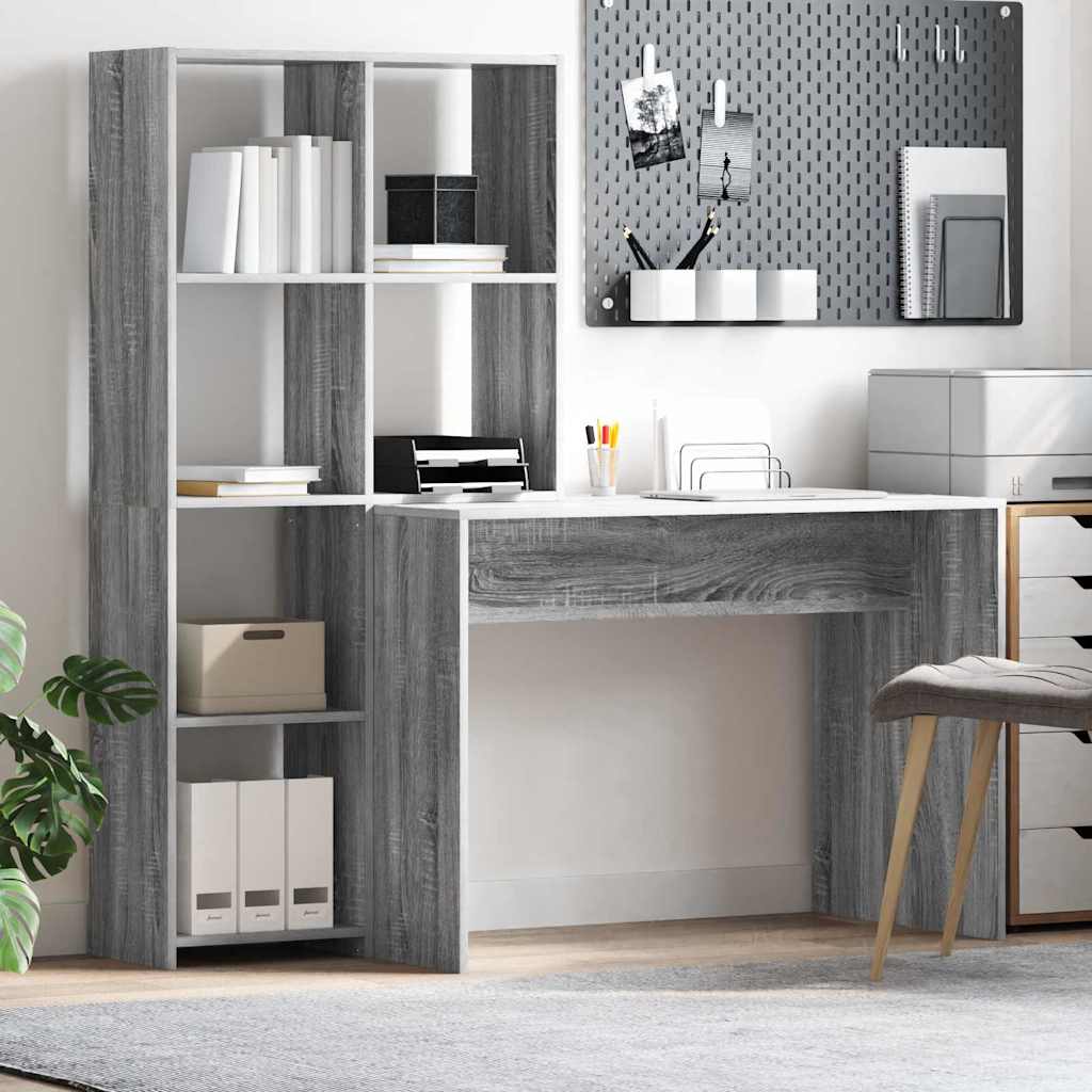 vidaXL Schreibtisch Graues Sonoma 138,5 x 55 x 143 cm Holzwerkstoff