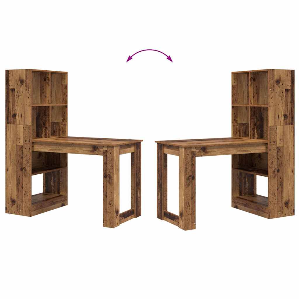 vidaXL Bureau avec étagère en bois de récupération 122 x 67 x 145 cm Bois d'ingénierie