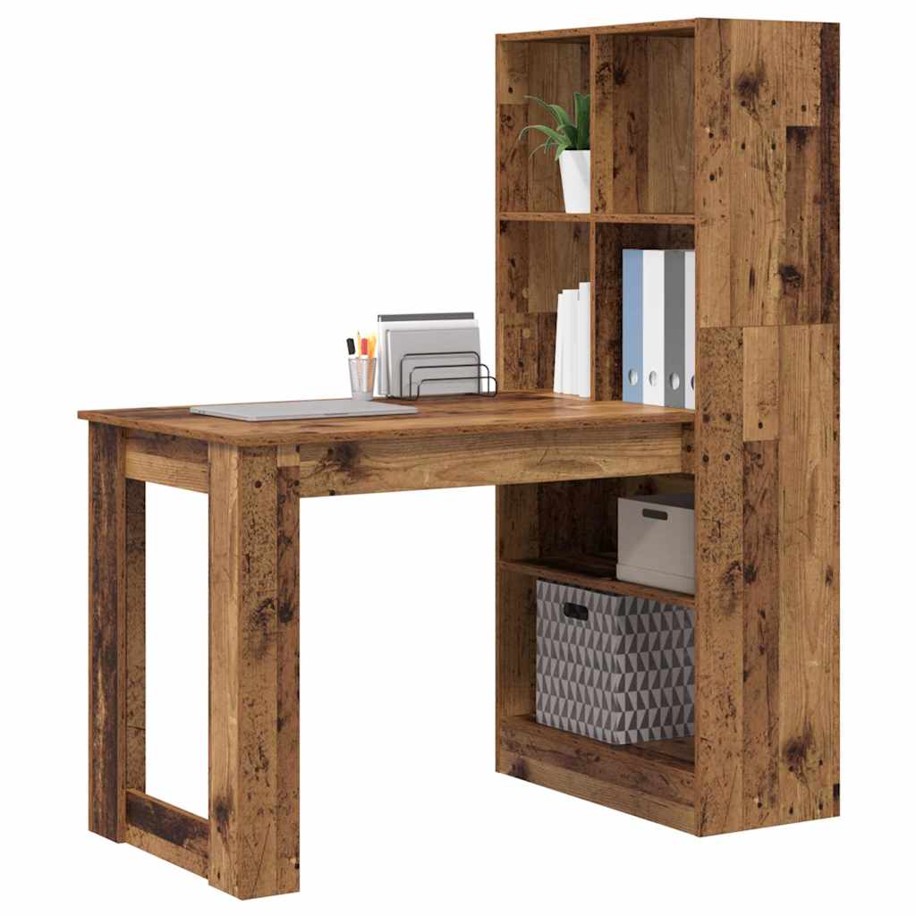 vidaXL Bureau avec étagère en bois de récupération 122 x 67 x 145 cm Bois d'ingénierie