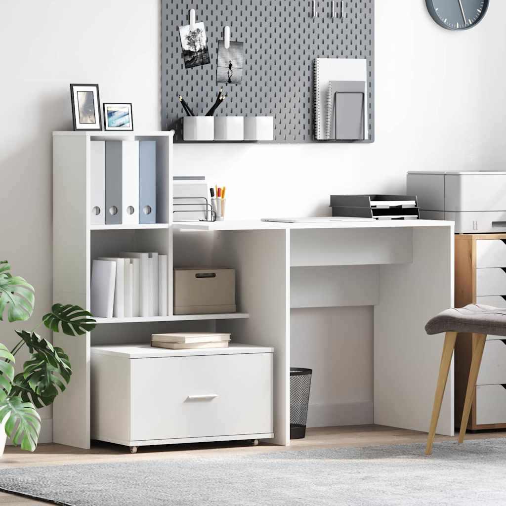 vidaXL Bureau avec étagère Blanc 131,5 x 50 x 106,5 cm Aggloméré