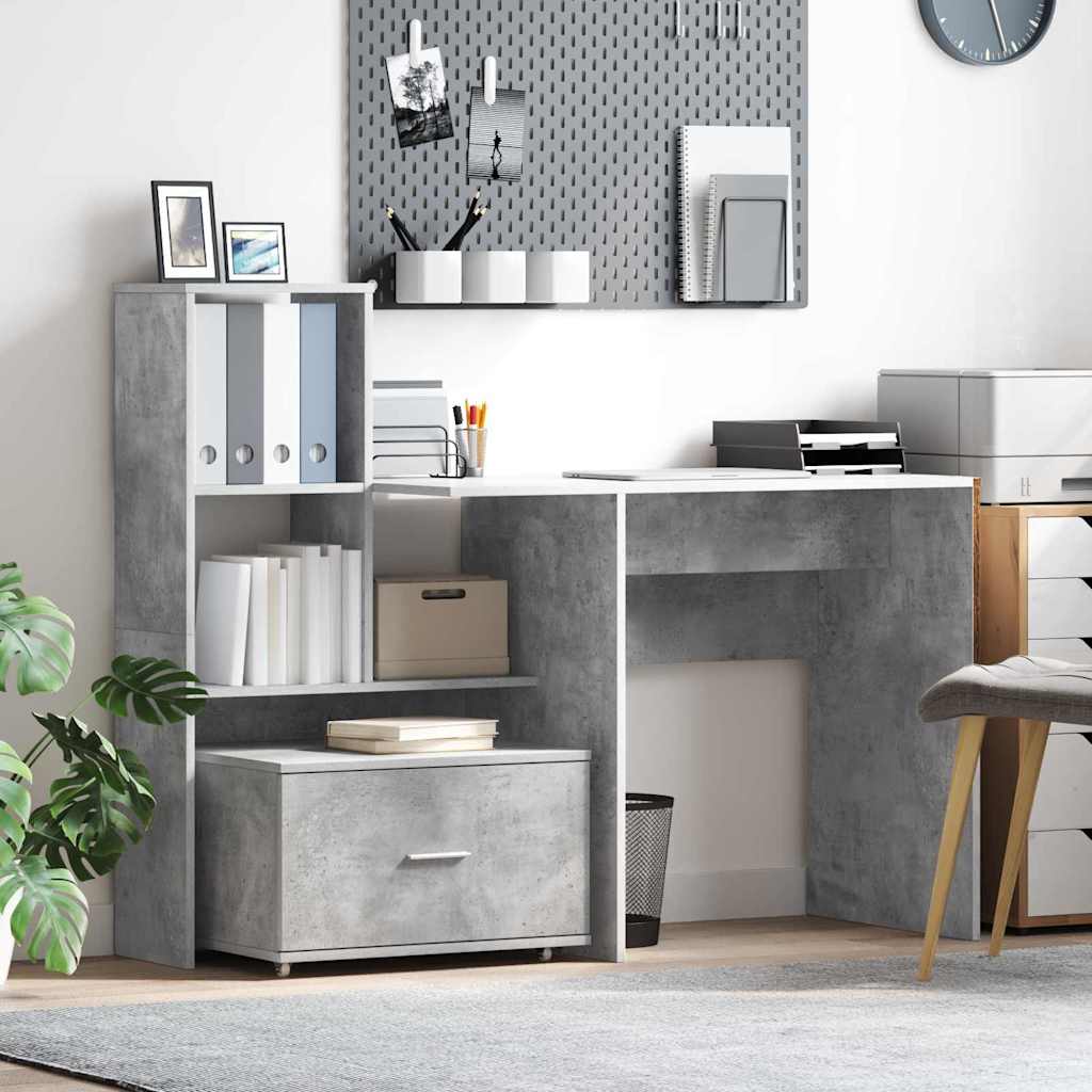 vidaXL Bureau gris béton 131,5 x 50 x 106,5 cm en bois d'ingénierie