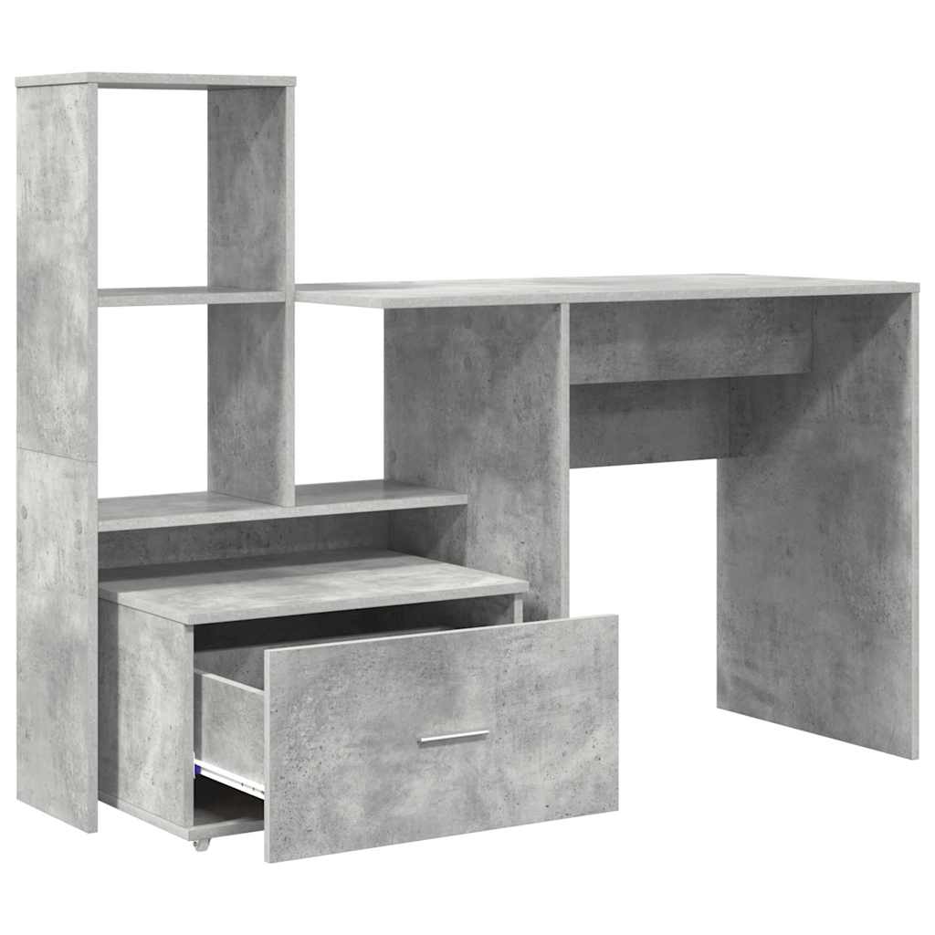 vidaXL Bureau gris béton 131,5 x 50 x 106,5 cm en bois d'ingénierie