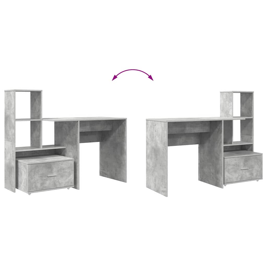 vidaXL Bureau gris béton 131,5 x 50 x 106,5 cm en bois d'ingénierie