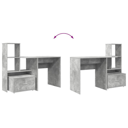 vidaXL Bureau gris béton 131,5 x 50 x 106,5 cm en bois d'ingénierie