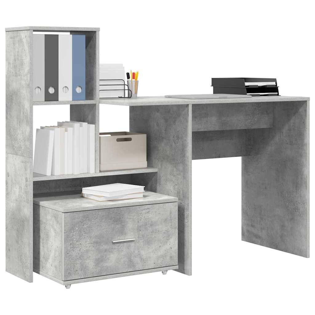 vidaXL Bureau gris béton 131,5 x 50 x 106,5 cm en bois d'ingénierie