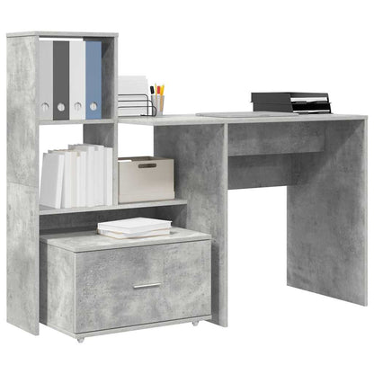 vidaXL Bureau gris béton 131,5 x 50 x 106,5 cm en bois d'ingénierie