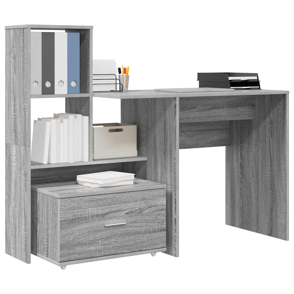 vidaXL Bureau Sonoma Gris 131,5 x 50 x 106,5 cm Bois d'ingénierie