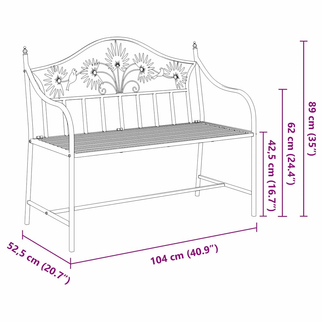 Gartenbank Schwarz 104 x 52,5 x 89 cm Stahl