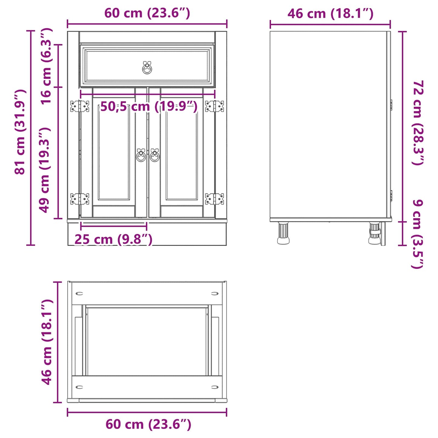 vidaXL Schrank SKI Honigbraun 60 x 46 x 81,5 cm Massives Kiefernholz