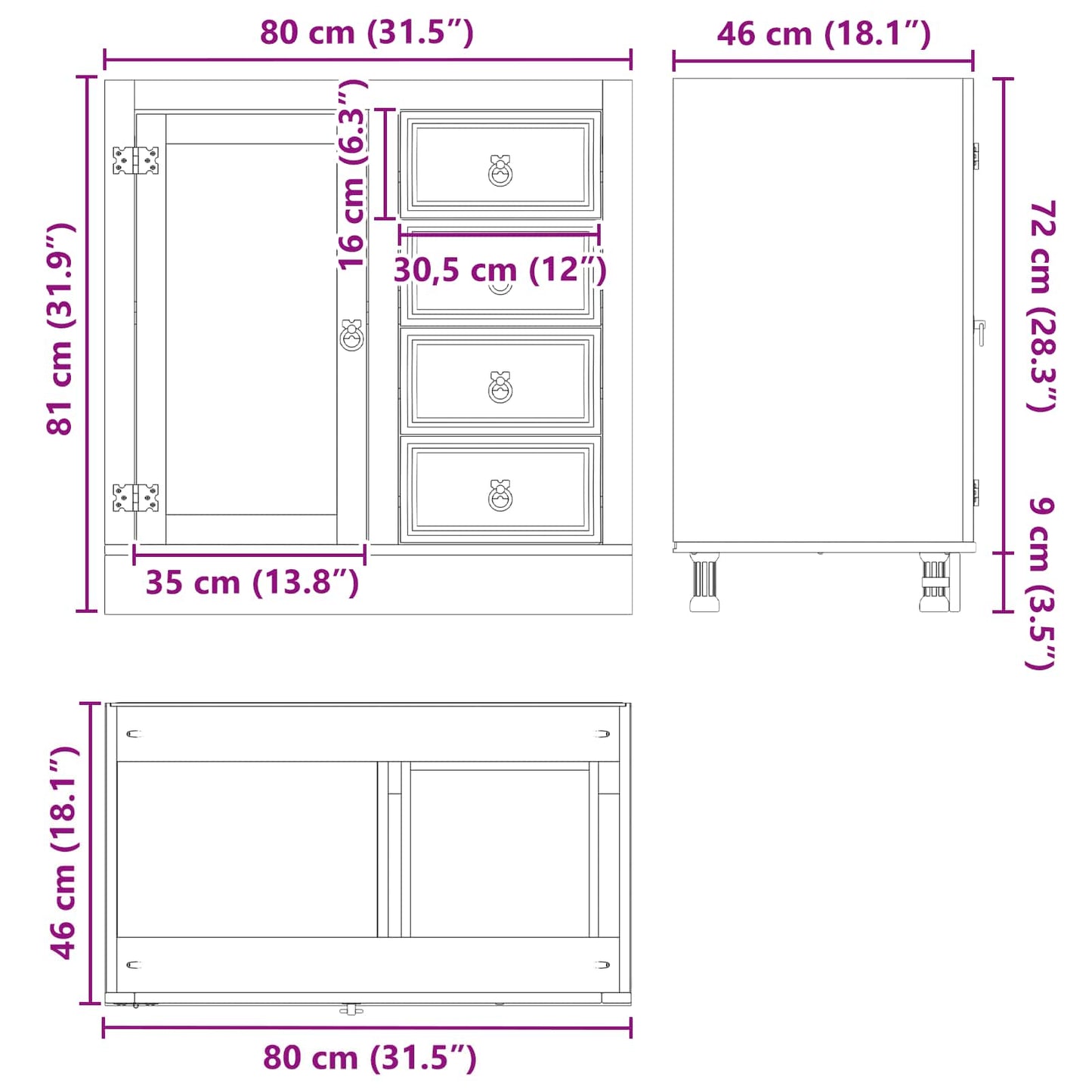 vidaXL Schrank SKI Honigbraun 80 x 46 x 81 cm Massives Kiefernholz