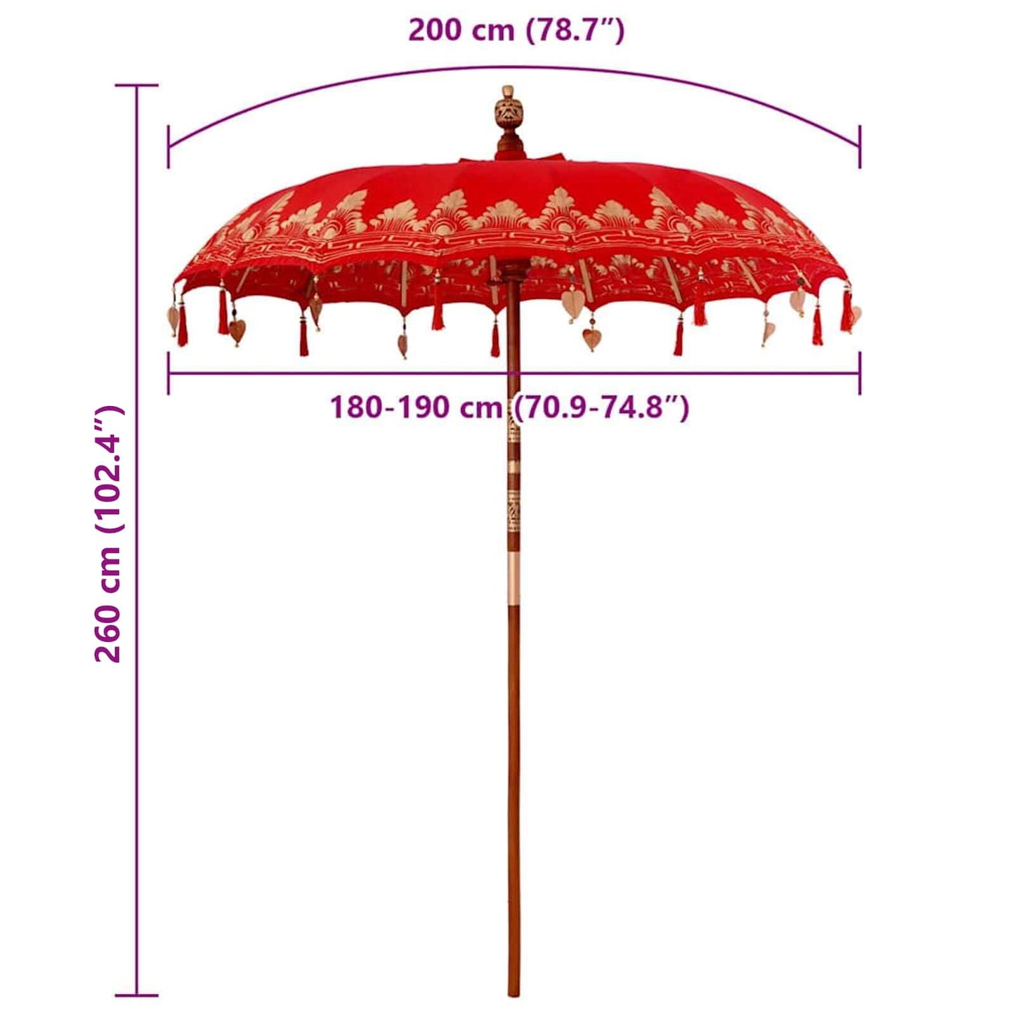 vidaXL Balinesischer Sonnenschirm Rot 185 x 185 x 260 cm