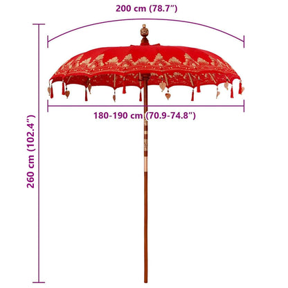 vidaXL Balinesischer Sonnenschirm Rot 185 x 185 x 260 cm