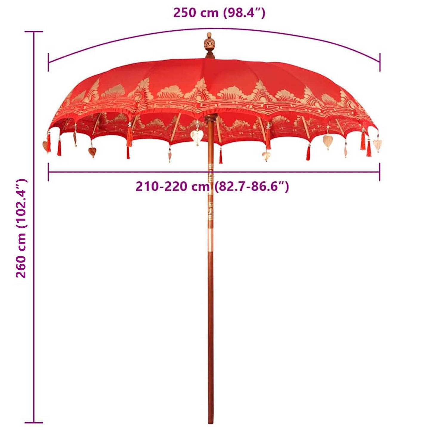 vidaXL Balinesischer Sonnenschirm Rot 215 x 215 x 260 cm