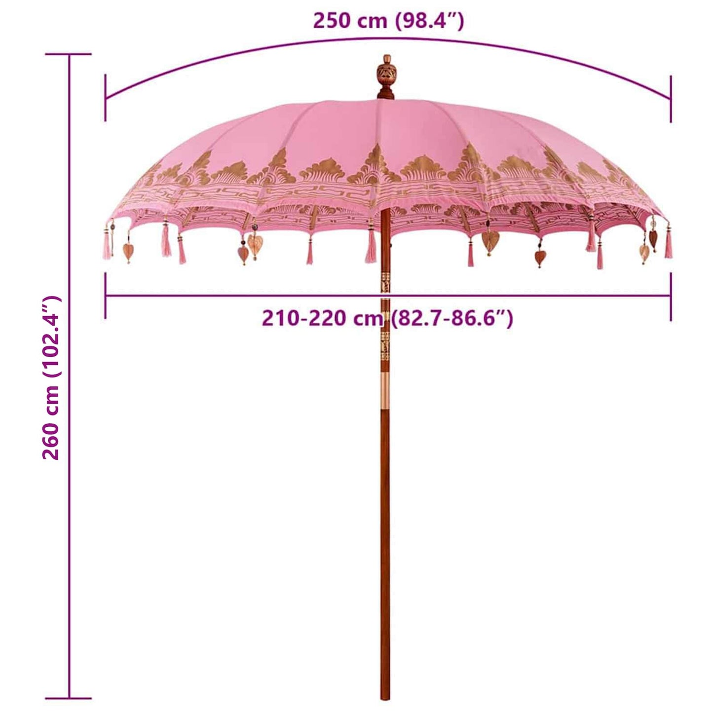 vidaXL Balinesischer Sonnenschirm Rosa 215 x 215 x 260 cm