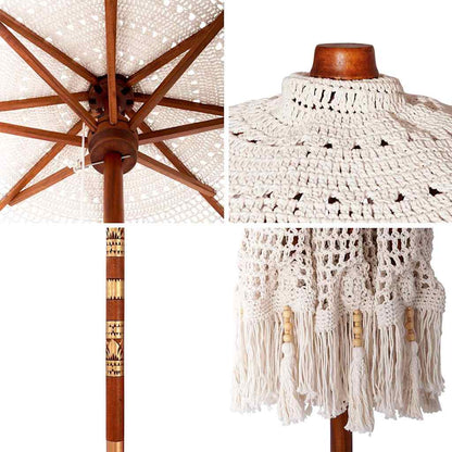 vidaXL Macrame Sonnenschirm Creme 252,5 x 252,5 x 260 cm