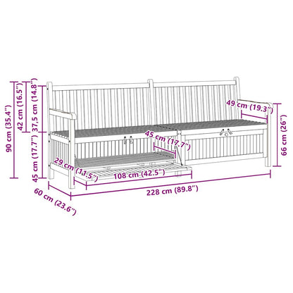 vidaXL Bank mit Speicher Braun 228 x 60 x 90 cm Massivholz Teak