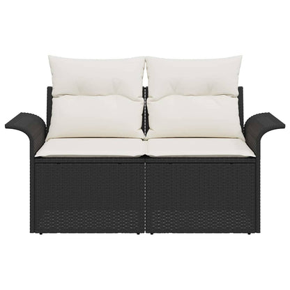 Gartensofa mit Kissen Schwarz 141 x 62 x 69cm Poly-Rattan