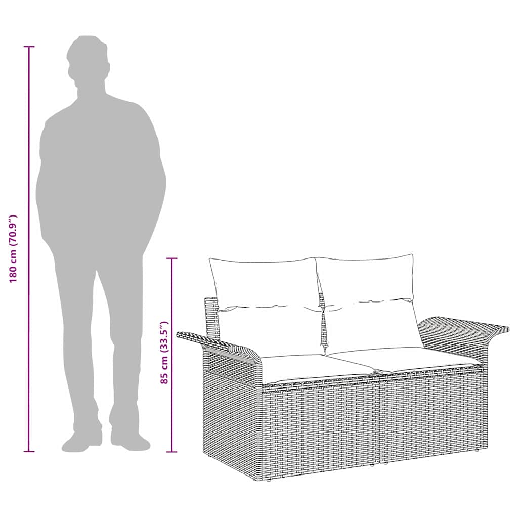 Gartensofa mit Kissen Braun 141 x 62 x 69cm Poly-Rattan